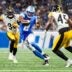 Detroit Lions quarterback Hendon Hooker (2) keeps the ball for a run against Pittsburgh Steelers running back La'Mical Perine (38), left, and linebacker Jacoby Windmon (45) during the second half of a preseason game at Ford Field in Detroit on Saturday, August 24, 2024.