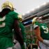 Notre Dame offensive lineman Anthonie Knapp (54) celebrates a Notre Dame touchdown during a NCAA college football game between Notre Dame and Louisville at Notre Dame Stadium on Saturday, Sept. 28, 2024, in South Bend.