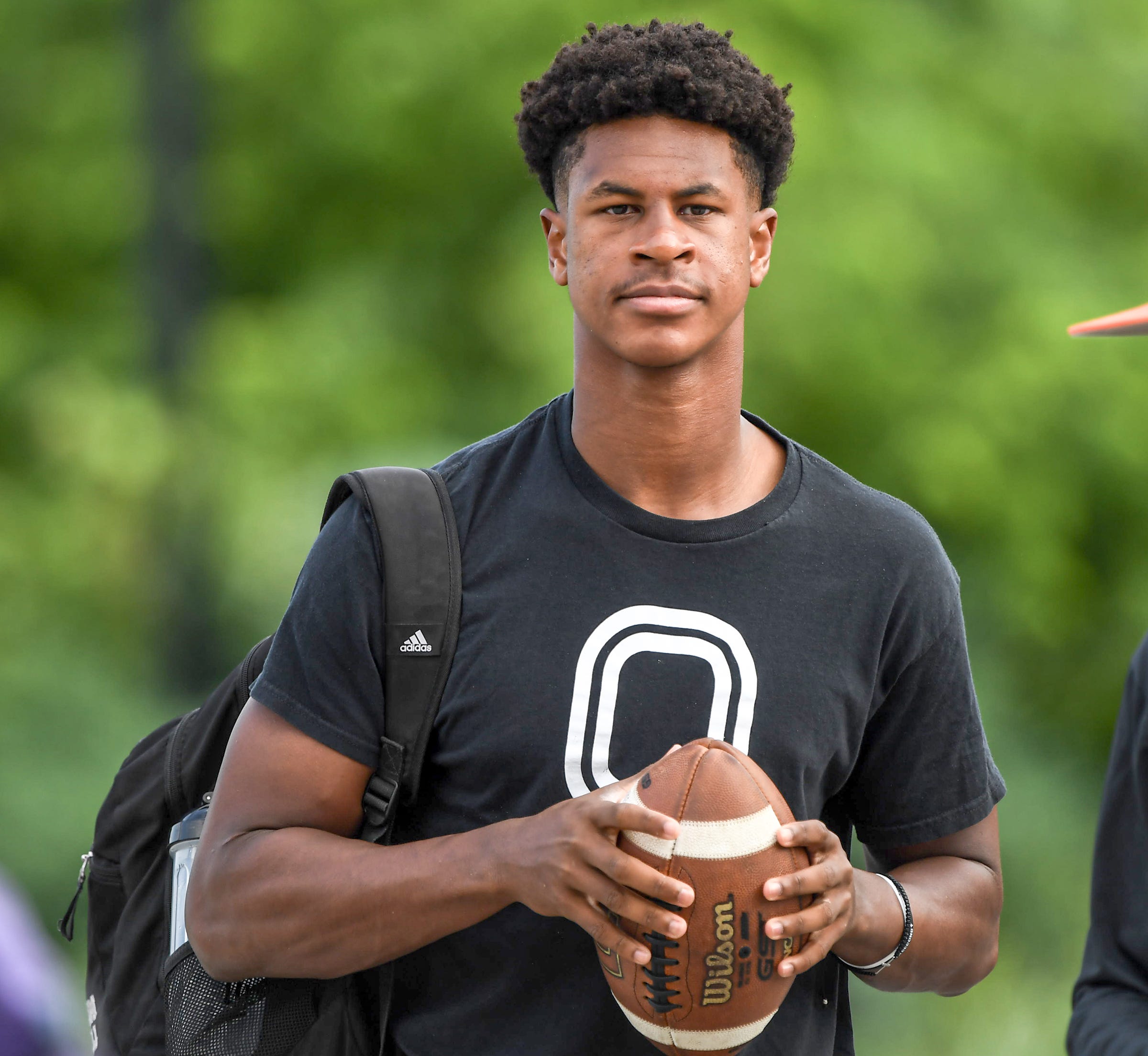 Elijah Haven, five-star rated quarterback from Baton Rouge, Louisiana, arrives for the 2025 Dabo Swinney Football Camp in Clemson, S.C. Tuesday, June 3, 2025.