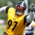 Jul 24, 2025; Latrobe, PA, USA; Pittsburgh Steelers defensive end Cam Heyward (97) participates in drills during training camp at Saint Vincent College.