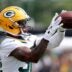 Green Bay Packers running back MarShawn Lloyd (32) participates in drills during the third day of training camp on July 25, 2025, at Ray Nitschke Field in Ashwaubenon, Wis.