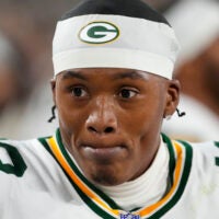Sep 11, 2025; Green Bay, Wisconsin, USA; Green Bay Packers wide receiver Dontayvion Wicks (13) during the game against the Washington Commanders at Lambeau Field.