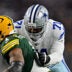 Sep 28, 2025; Arlington, Texas, USA; Dallas Cowboys offensive tackle Nate Thomas (71) blocks Green Bay Packers defensive end Micah Parsons (1) during the game between the Dallas Cowboys and the Green Bay Packers at AT&T Stadium.