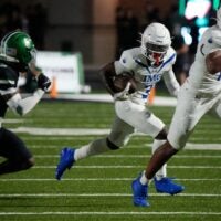 IMG running back Eric McFarland III (#3) follows his blocker tight end Judah Lancaster (#10) on his way to the end zone. The Venice Indians hosted the IMG Academy Ascenders National team Friday evening Sept. 3, 2025.