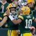 Green Bay Packers tight end Tucker Kraft (85) and quarterback Jordan Love (10) celebrate a fourth quarter touchdown against the Cincinnati Bengals on Sunday, October 12, 2025, at Lambeau Field in Green Bay, Wis.Green Bay defeated Cincinnati 27-18.