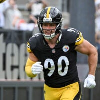 Oct 12, 2025; Pittsburgh, Pennsylvania, USA; Pittsburgh Steelers outside linebacker T.J. Watt (90) takes the field for a game against the Cleveland Browns at Acrisure Stadium.