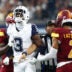 Oct 19, 2025; Arlington, Texas, USA; Dallas Cowboys wide receiver George Pickens (3) celebrates after a play as Washington Commanders safety Quan Martin (20) and cornerback Marshon Lattimore (2) look on during the second quarter of the game at AT&T Stadium.