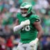 Oct 26, 2025; Philadelphia, Pennsylvania, USA; Philadelphia Eagles defensive tackle Jalen Carter (98) reacts in the third quarter against the New York Giants at Lincoln Financial Field.