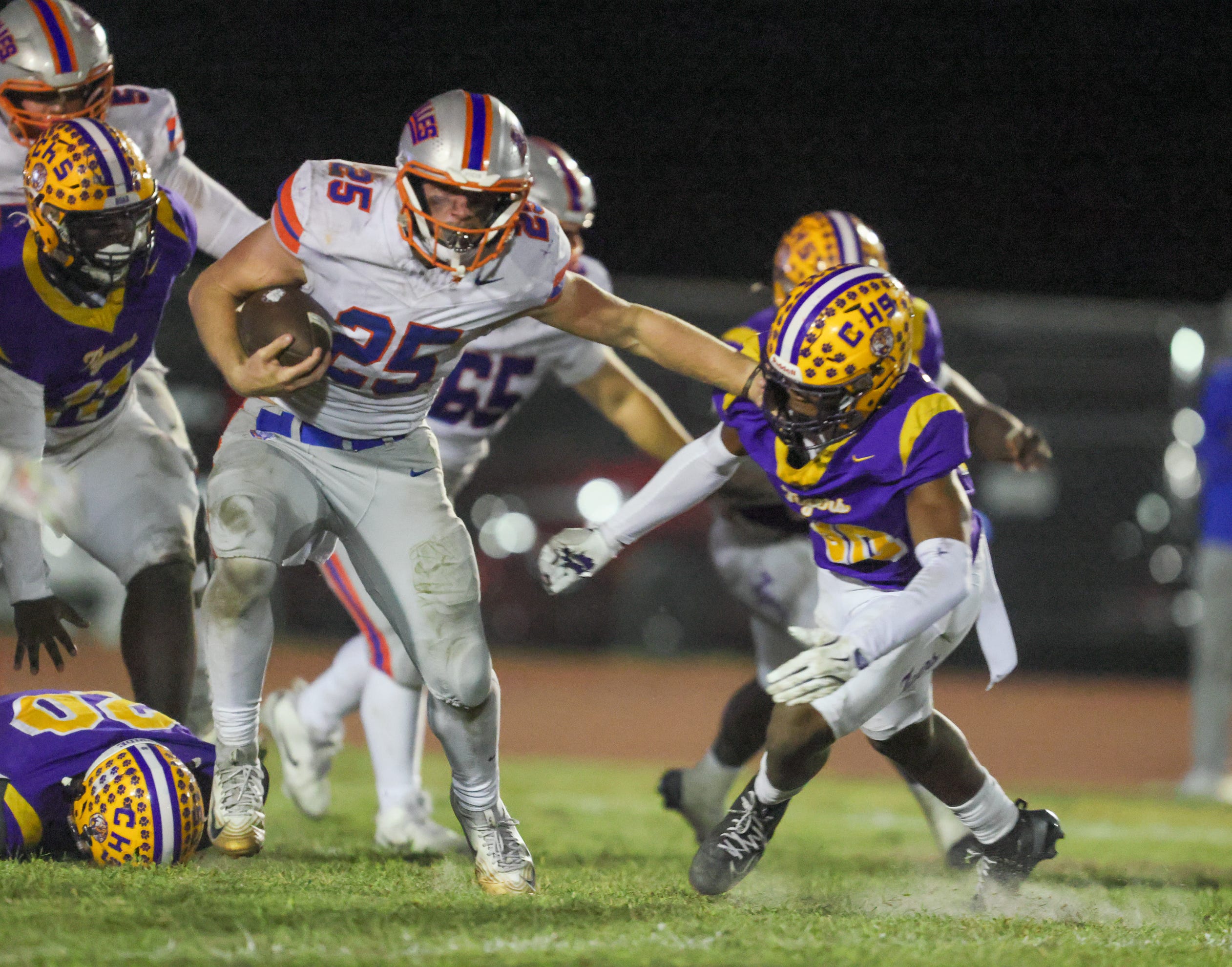 Bolles Xander Edwards (25) gets by Columbia during a FHSAA football game at Columbia High School in Lake City, FL on Friday, October 31, 2025. [Alan Youngblood/Gainesville Sun]