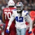 Nov 3, 2025; Arlington, Texas, USA; Dallas Cowboys defensive end Jadeveon Clowney (42) reacts after a sack against Arizona Cardinals quarterback Jacoby Brissett (7) in the first half at AT&T Stadium.