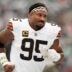 Cleveland Browns defensive end Myles Garrett (95) warms up before an NFL Week 10 game between the New York Jets and the Cleveland Browns at MetLife Stadium on Sunday, Nov. 9, 2025.