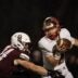 Bergen Catholic's Trey Tagliaferri (12) is sacked by Don Bosco's Jack Hinspeter (44) during Non-Public, Group A semifinal football game between Don Bosco and Bergen Catholic at Granatell Stadium in Ramsey on Friday, Nov. 21, 2025.