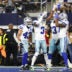 Nov 23, 2025; Arlington, Texas, USA; Dallas Cowboys wide receiver George Pickens (3) celebrates a touchdown in the second quarter against the Philadelphia Eagles at AT&T Stadium.