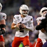Nov 29, 2025; Fort Worth, Texas, USA; Cincinnati Bearcats quarterback Brendan Sorsby (2) drops back to pass against the TCU Horned Frogs during the first half at Amon G. Carter Stadium.