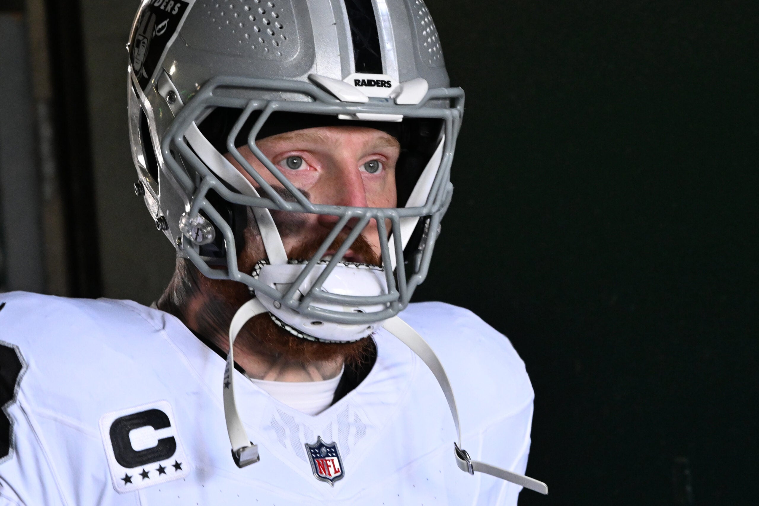 Dec 14, 2025; Philadelphia, Pennsylvania, USA; Las Vegas Raiders defensive end Maxx Crosby (98) in the tunnel against the Philadelphia Eagles at Lincoln Financial Field.
