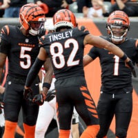 Cincinnati Bengals wide receivers Ja'Marr Chase, Tee Higgins, and Mitchell Tinsley
