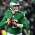 Jan 4, 2026; Philadelphia, Pennsylvania, USA; Philadelphia Eagles quarterback Tanner McKee (16) looks for a receiver against the Washington Commanders at Lincoln Financial Field.