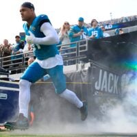 Jacksonville Jaguars defensive tackle Arik Armstead (91) is introduced before an NFL football AFC Wild Card playoff matchup, Sunday, Jan. 11, 2026, in Jacksonville, Fla. The Bills defeated the Jaguars 27-24.