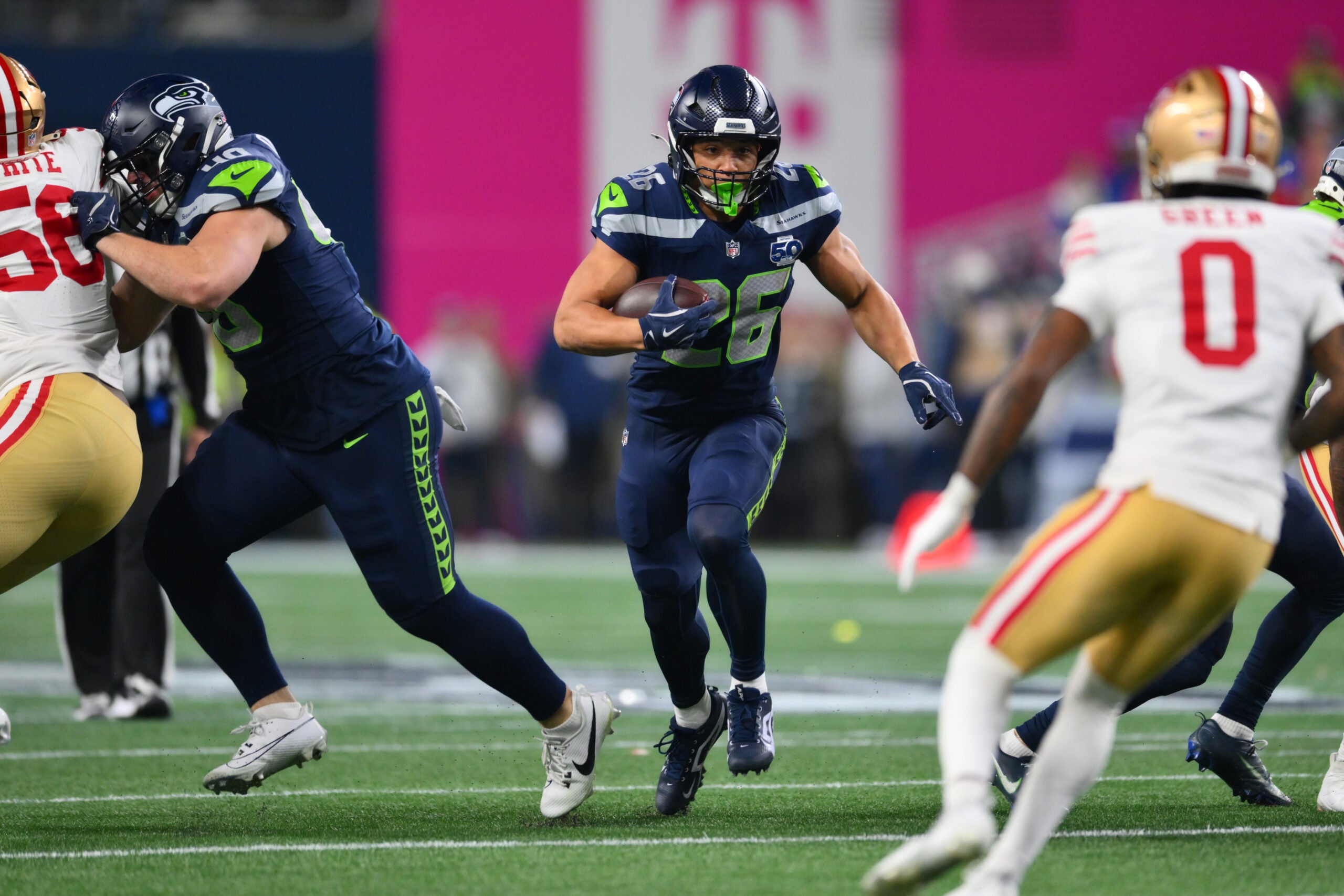 Seattle Seahawks running back Zach Charbonnet