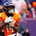 Jan 25, 2026; Denver, CO, USA; Denver Broncos wide receiver Marvin Mims Jr. (19) makes a catch against the New England Patriots during the first half in the 2026 AFC Championship Game at Empower Field at Mile High.