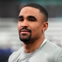 Feb 2, 2026; San Francisco, CA, USA; Philadelphia Eagles quarterrback Jalen Hurts (1) during NFC practice at the NFL Flag Fieldhouse at Moscone Center South Building.