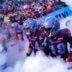 Columbus Aviators guard Chris Glaser (64) and wide receiver Roc Taylor (18) take the field with their teammates before the Columbus Aviators inaugural home game at Historic Crew Stadium on Friday, April 3, 2026 in Columbus, Ohio.