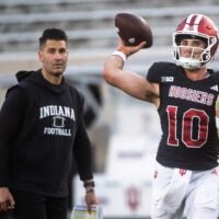 Indiana's Josh Hoover (10) during the Indiana football spring game at Memorial Stadium on Thursday, April 23, 2026.