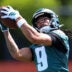May 1, 2026; Philadelphia, PA, USA; Philadelphia Eagles wide receiver Makai Lemon (9) runs drills during rookie minicamp at NovaCare Complex.