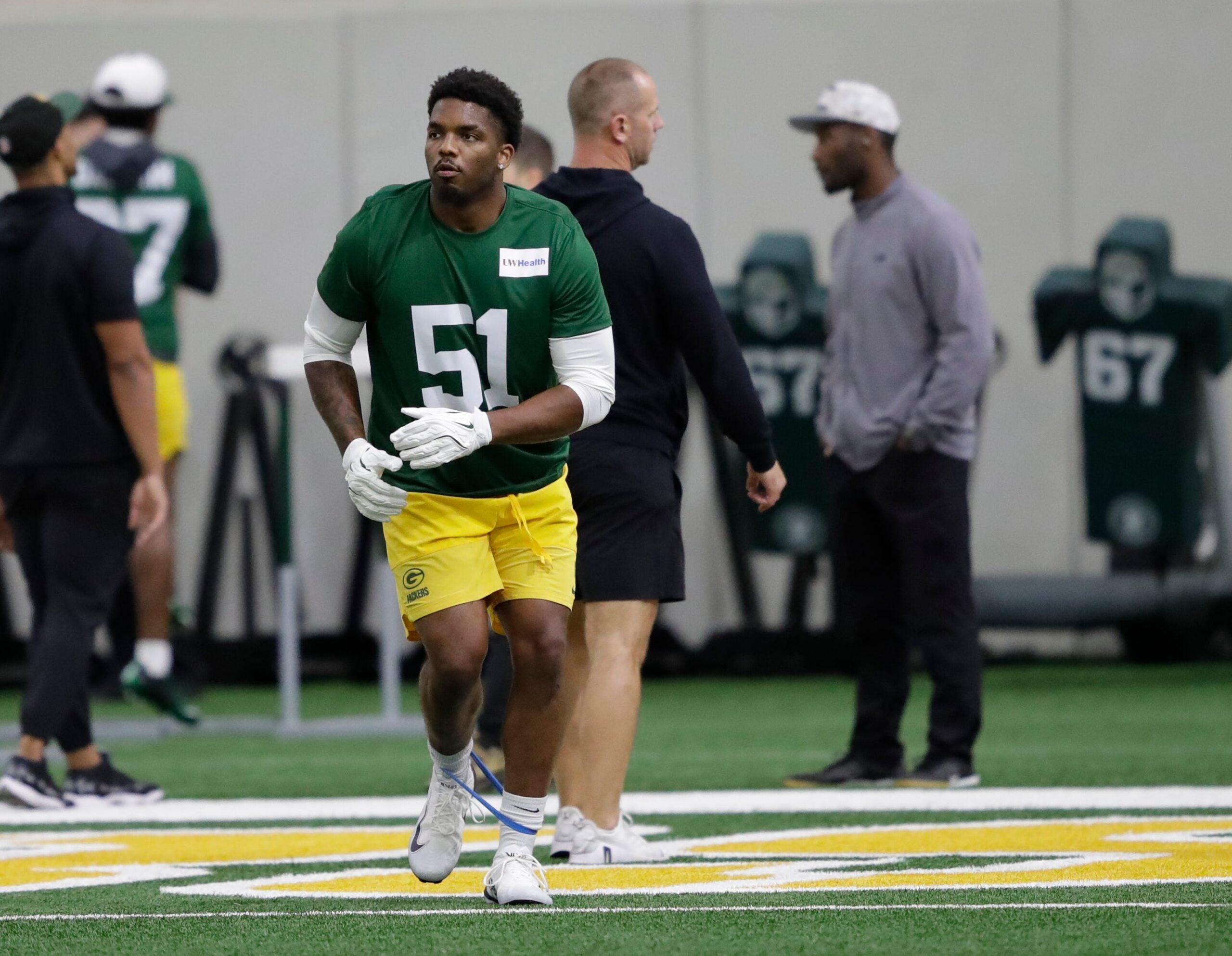 Green Bay Packers Dani Dennis-Sutton (51) during rookie minicamp Friday, May 1 2026, at the Don Hutson Center in Green Bay, Wisconsin.