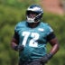 May 1, 2026; Philadelphia, PA, USA; Philadelphia Eagles linemen Markel Bell (72) runs drills during rookie minicamp at NovaCare Complex.