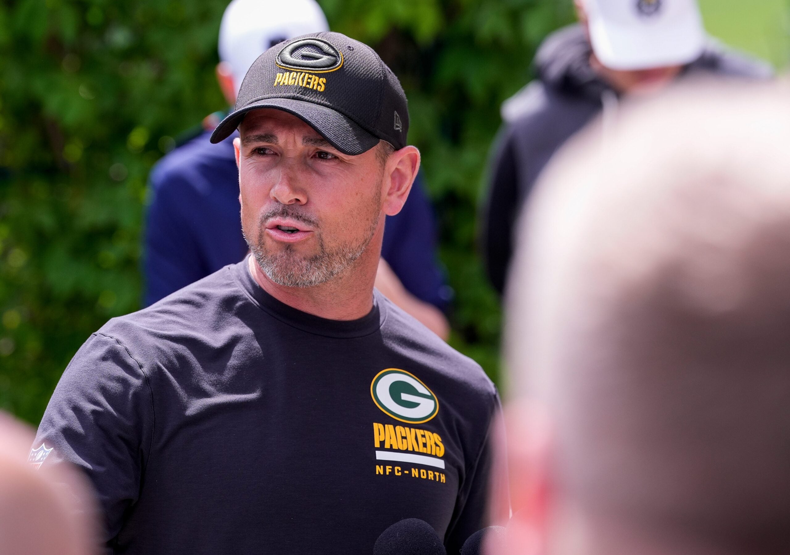 Green Bay Packers head coach Matt LaFleur speaks to the media before practice on Wednesday, May 26, 2026, at the Don Hutson Center in Ashwaubenon, Wis.