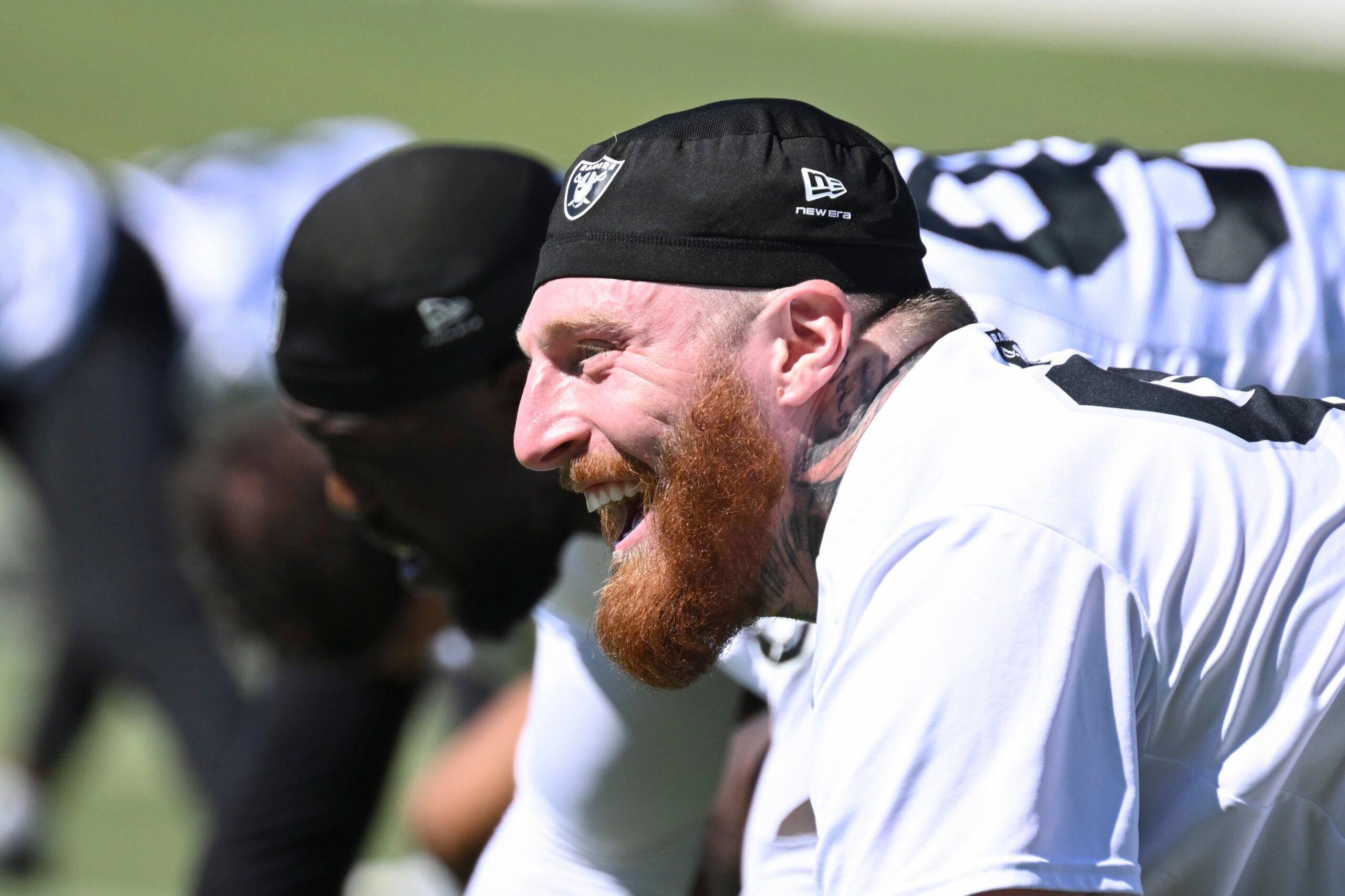 May 28, 2026; Henderson, NV, USA; Las Vegas Raiders defensive end Maxx Crosby (98) looks on during organized team activities at Intermountain Health Performance Center.