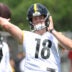 May 28, 2026; Pittsburgh, PA, USA; Pittsburgh Steelers quarterback Will Howard (18) participates in OTA drills at the UPMC Rooney Sports Complex.