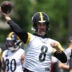 May 28, 2026; Pittsburgh, PA, USA; Pittsburgh Steelers quarterback Aaron Rodgers (8) participates in OTA drills at the UPMC Rooney Sports Complex.
