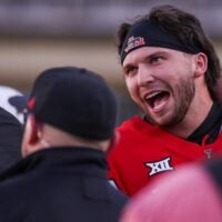 Texas Tech's Brendan Sorsby talks to coaches during the spring football game, Friday, April 17, 2026, at Jones AT&T Stadium.