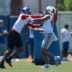 Jun 3, 2026; East Rutherford, NJ, USA; New York Giants linebacker Abdul Carter (3) and linebacker Trace Ford (48) participates in drills during organized team activities at Quest Diagnostics Training Center.