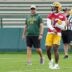 Green Bay Packers quarterback Kyron Drones (13) runs drills during the first day of a three-day minicamp at the Don Hutson Center in Ashwaubenon, Wisconsin on Tuesday, June 9, 2026.