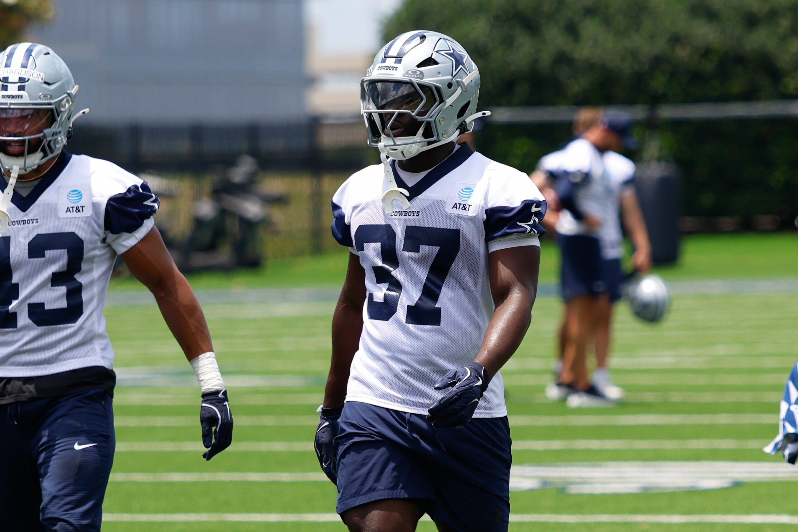 Jun 16, 2026; Dallas, TX, USA; Dallas Cowboys running back Phil Mafah (37) goes through a drill during practice at the Ford Center at the Star Training Facility in Frisco, Texas.