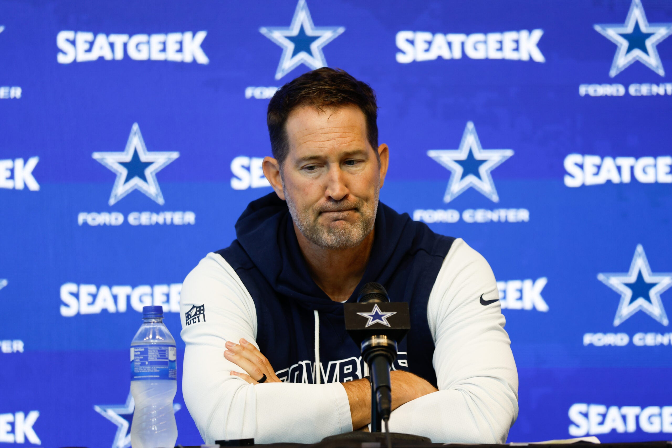 Jun 16, 2026; Dallas, TX, USA; Dallas Cowboys head coach Brian SchottenheimerÊaddresses the media before practice at the Ford Center at the Star Training Facility in Frisco, Texas.