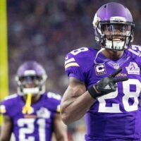 Sep 18, 2016; Minneapolis, MN, USA; Minnesota Vikings running back Adrian Peterson (28) poses for a photo against the Green Bay Packers at U.S. Bank Stadium. The Vikings defeated the Packers 17-14.