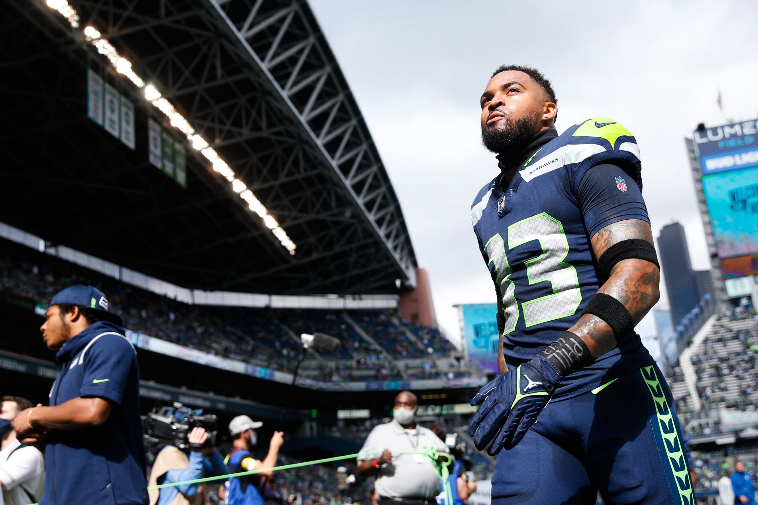 Sep 19, 2021; Seattle, Washington, USA; Seattle Seahawks strong safety Jamal Adams (33) returns to the locker room following pregame warmups against the Tennessee Titans at Lumen Field.