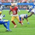 Sep 17, 2023; Inglewood, California, USA; San Francisco 49ers wide receiver Deebo Samuel (19) runs through the Los Angeles Rams defense for a touchdown in the second half at SoFi Stadium.
