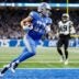 Lions tight end Sam LaPorta makes a catch for a touchdown against the Panthers during the first half on Sunday, Oct. 8, 2023, at Ford Field.