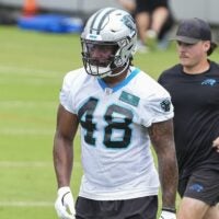 Jun 4, 2024; Charlotte, NC, USA; Carolina Panthers linebacker Cam Gill (48) during OTAs.