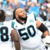 Sep 15, 2024; Charlotte, North Carolina, USA; Carolina Panthers guard Damien Lewis (68) and guard Robert Hunt (50) before the game at Bank of America Stadium.
