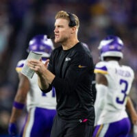 Jan 13, 2025; Glendale, AZ, USA; Minnesota Vikings quarterbacks coach Josh McCown against the Los Angeles Rams during an NFC wild card game at State Farm Stadium.