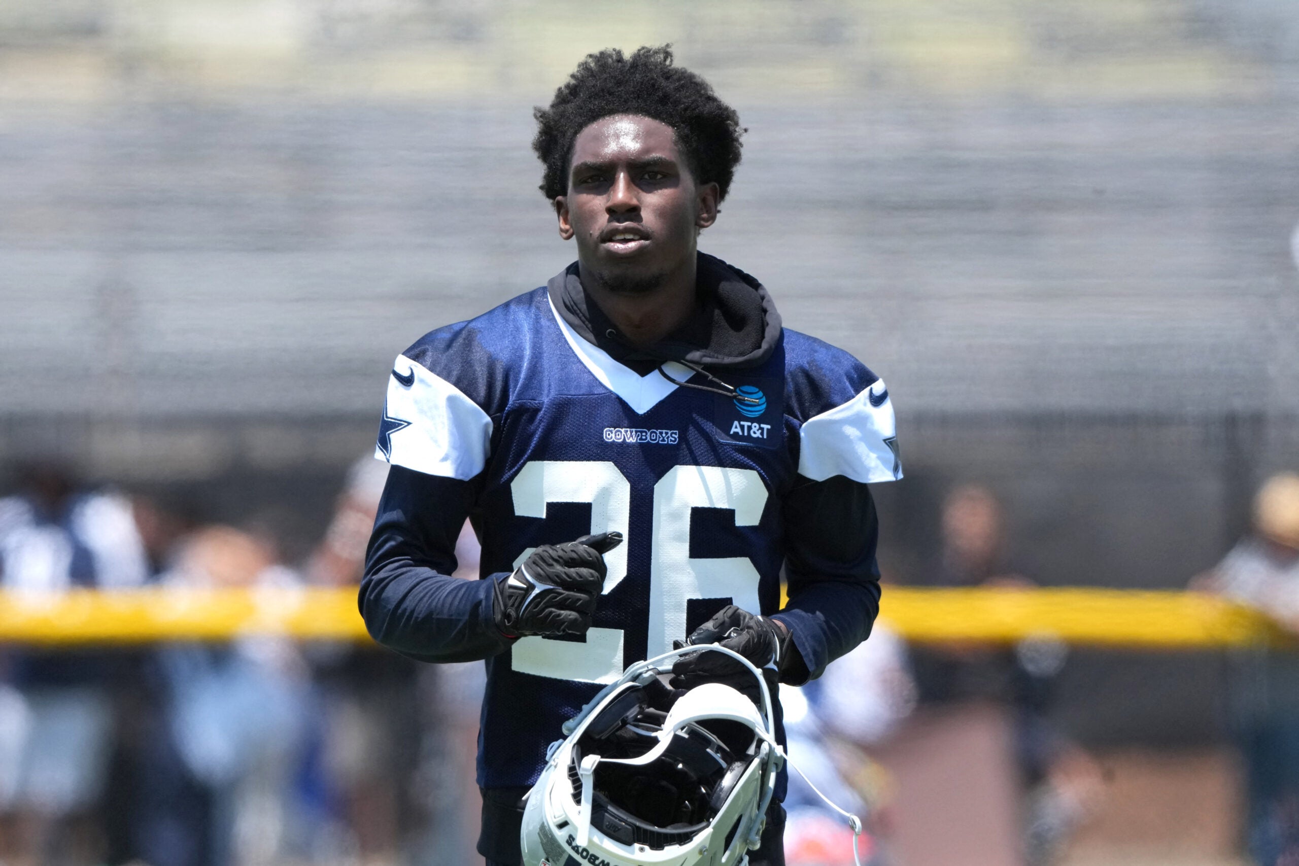 Jul 22, 2025; Oxnard, CA, USA; Dallas Cowboys cornerback DaRon Bland (26) during training camp at the River Ridge Fields.