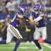 Sep 14, 2025; Minneapolis, Minnesota, USA; Minnesota Vikings quarterback J.J. McCarthy (9) hands off the ball to Minnesota Vikings running back Aaron Jones Sr. (33) during the first half at U.S. Bank Stadium.