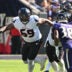 Oct 5, 2025; Baltimore, Maryland, USA; Houston Texans guard Ed Ingram (69) during play against Baltimore Ravens cornerback Keyon Martin (38) during the second quarter at M&T Bank Stadium.