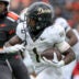Oct 11, 2025; Corvallis, Oregon, USA; Wake Forest Demon Deacons running back Demond Claiborne (1) runs the ball during the second half against the Oregon State Beavers at Reser Stadium.